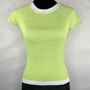 Vintage Y2K Jillian Jones Lime Green Ribbed Cap Sleeve Top Size Medium